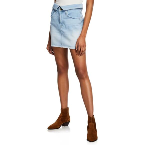 Frame Le High Mini Fold Over Jean Skirt Womens Sz 29 A Line Light Wash Denim NEW - Picture 9 of 9